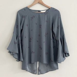 Lauren Conrad Floral Blue Women's Blouse Size Small